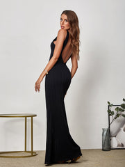 Deep V-Neck Backless Mermaid Hem Bodycon Dress | Cocktail Dress